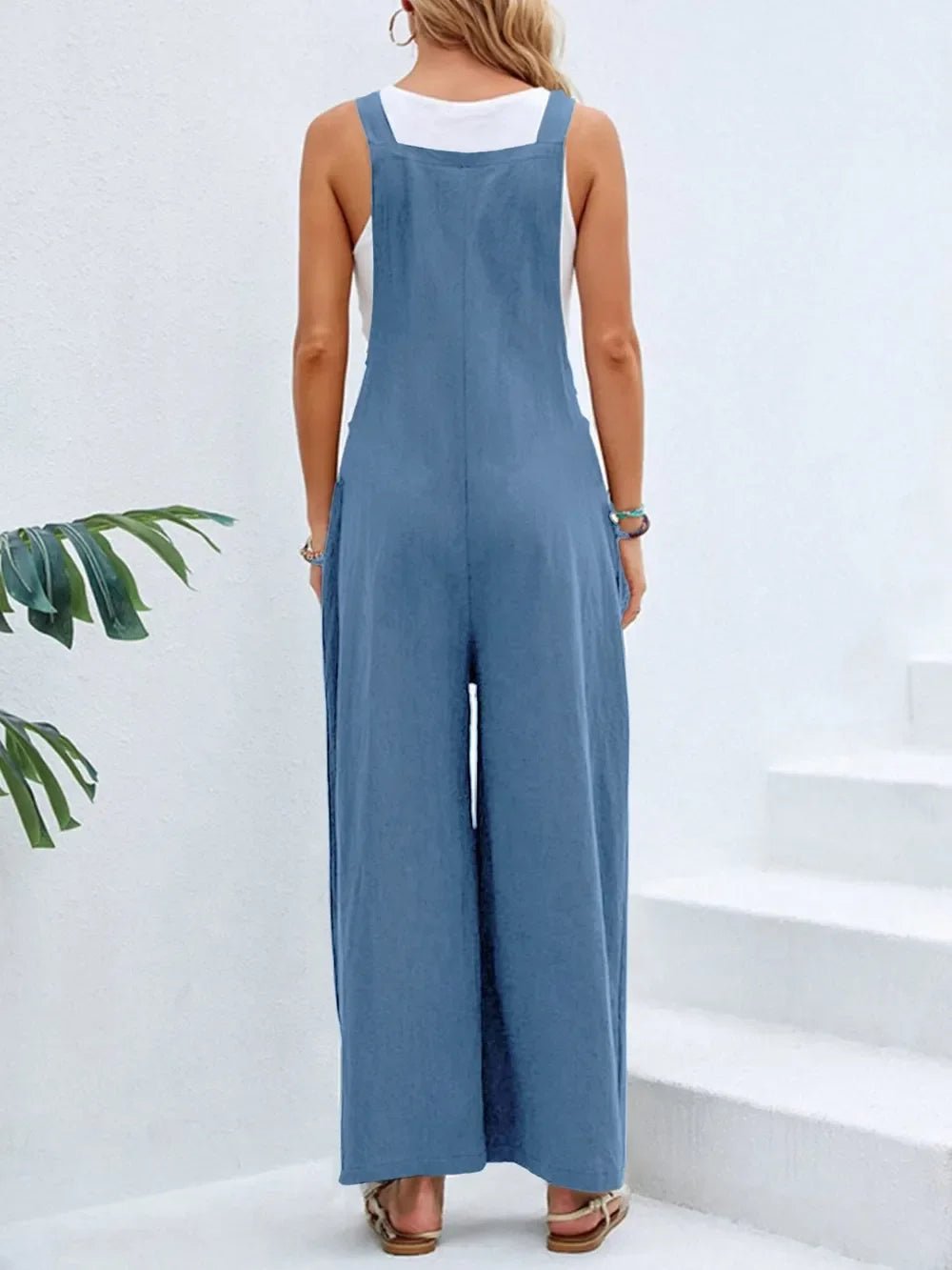 Full Size Square Neck Wide Strap Overalls - minbolu