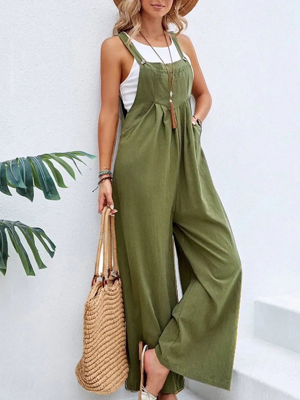 Full Size Square Neck Wide Strap Overalls - minbolu