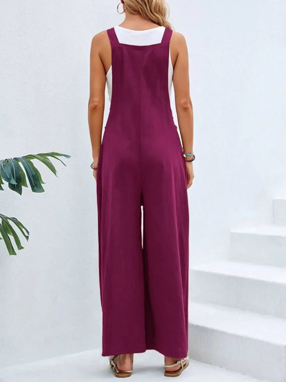 Full Size Square Neck Wide Strap Overalls - minbolu