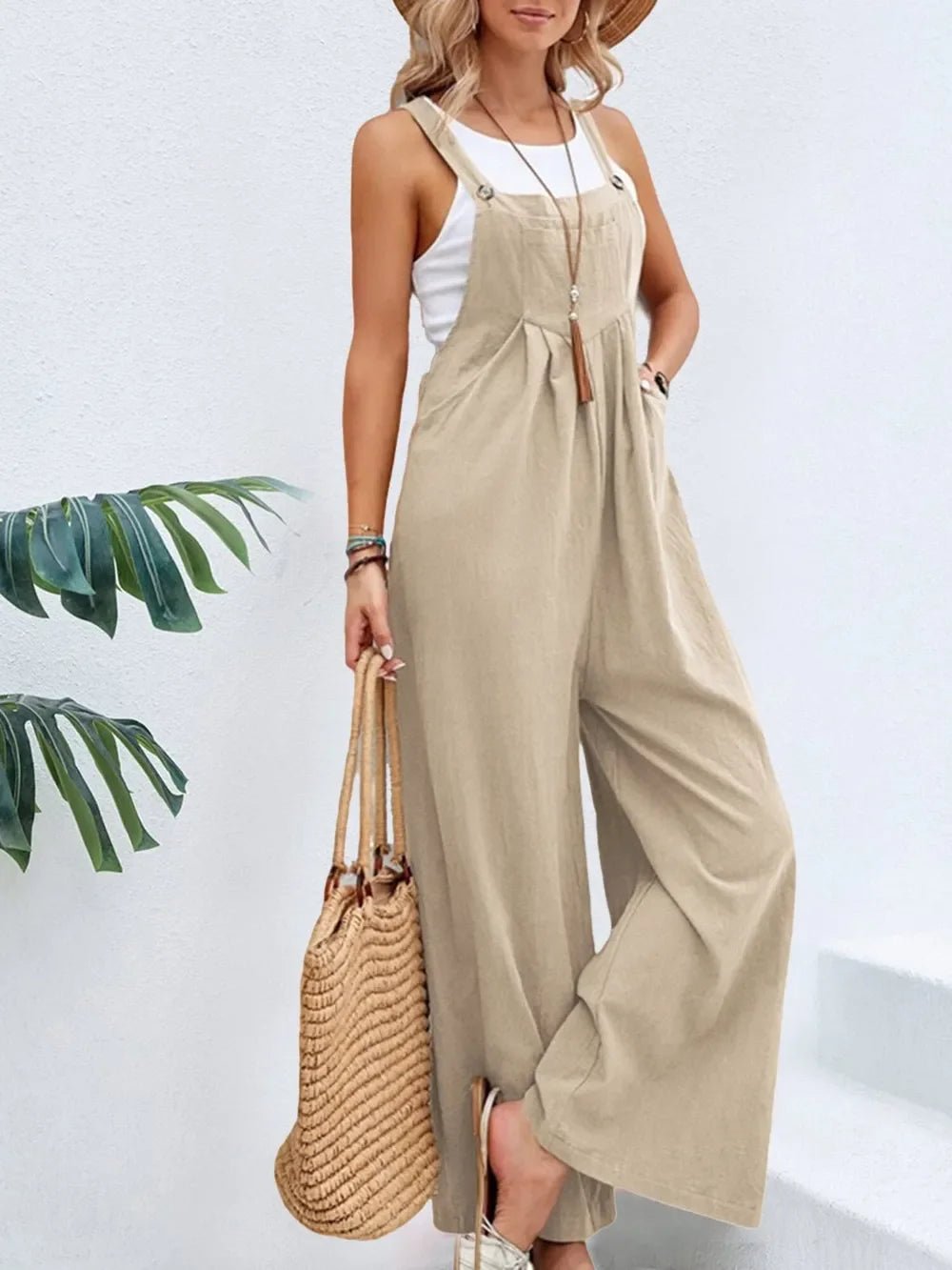 Full Size Square Neck Wide Strap Overalls - minbolu