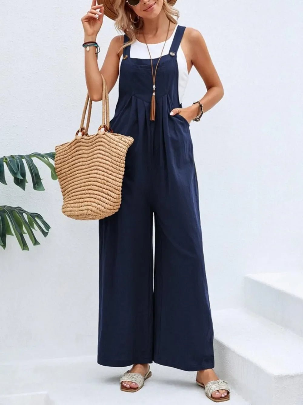 Full Size Square Neck Wide Strap Overalls - minbolu