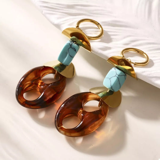 Turquoise Resin Geometric Drop Earrings - minbolu -