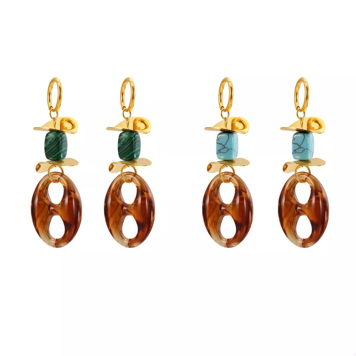 Turquoise Resin Geometric Drop Earrings - minbolu -