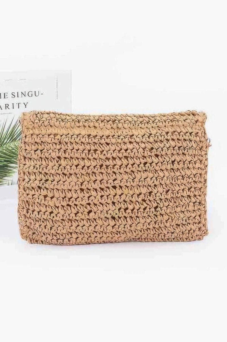 Faux Straw Handmade Flower Flap Clutch - minbolu -
