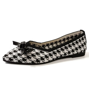Houndstooth Point Toe Flats Slip-Ons - minbolu -