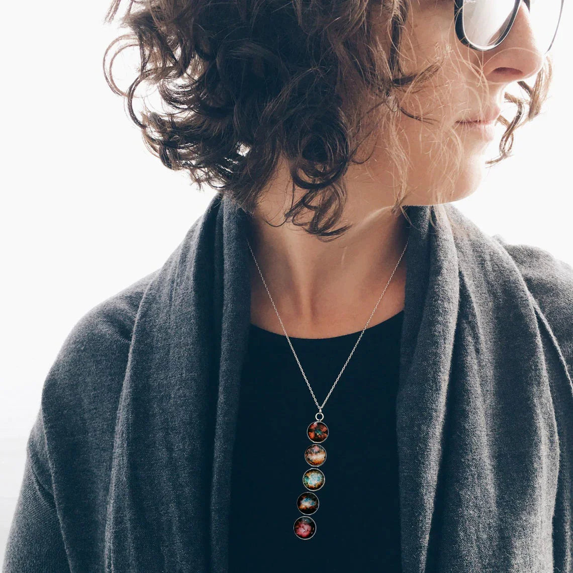 Nebula Rainbow Vertical Pendant Necklace - minbolu -