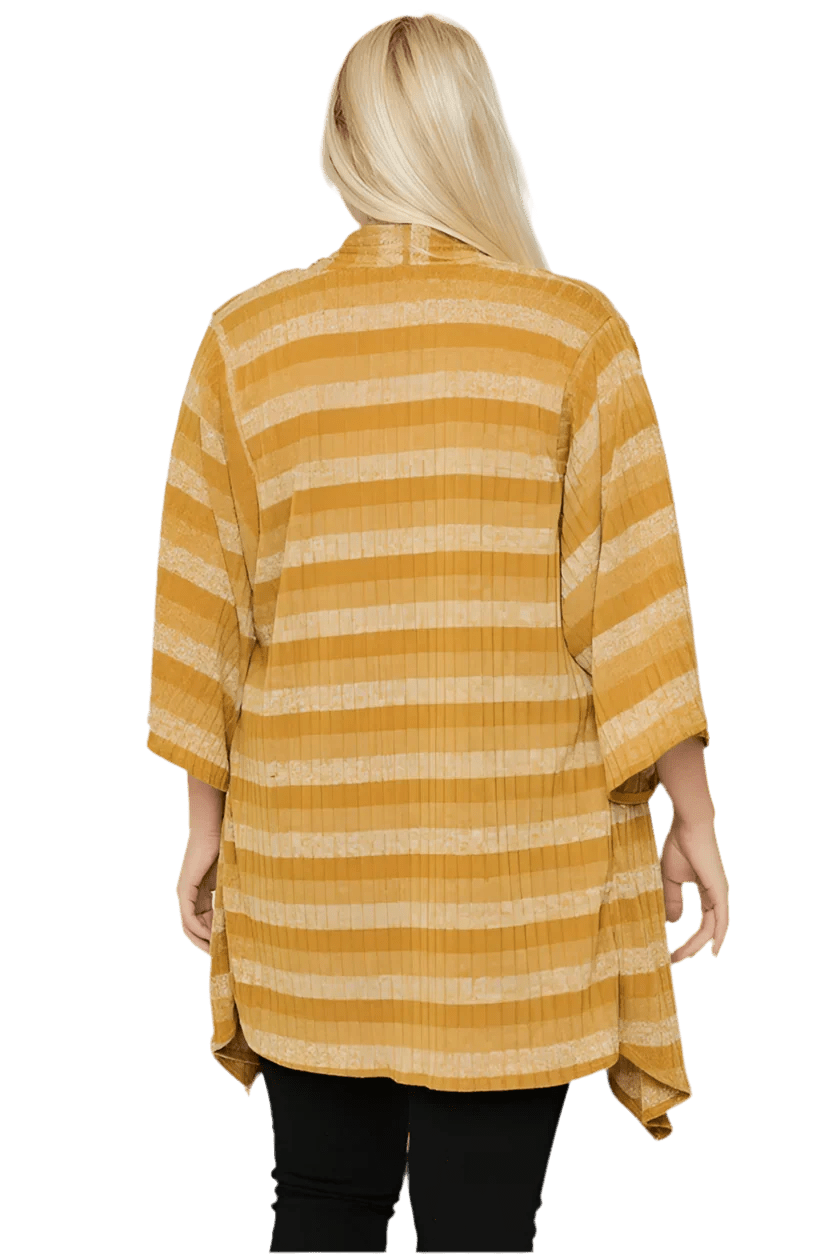 Kimono Style Striped Cardigan in Mustard - Elegant Comfort - minbolu