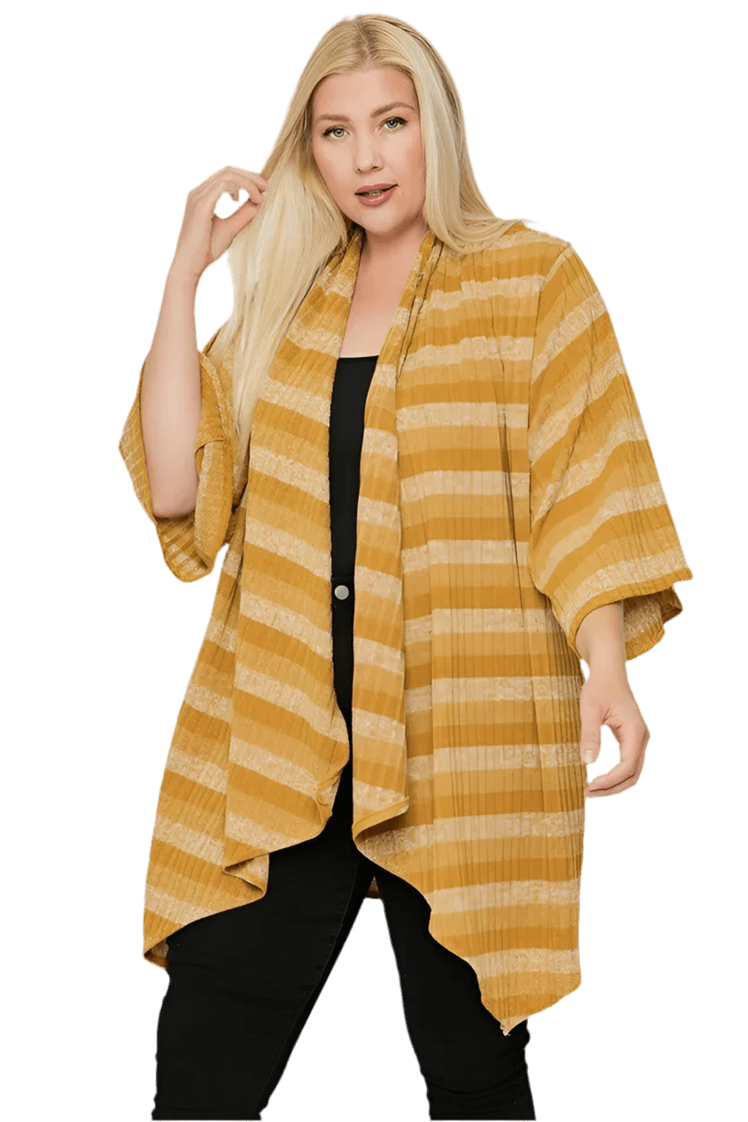 Kimono Style Striped Cardigan in Mustard - Elegant Comfort - minbolu