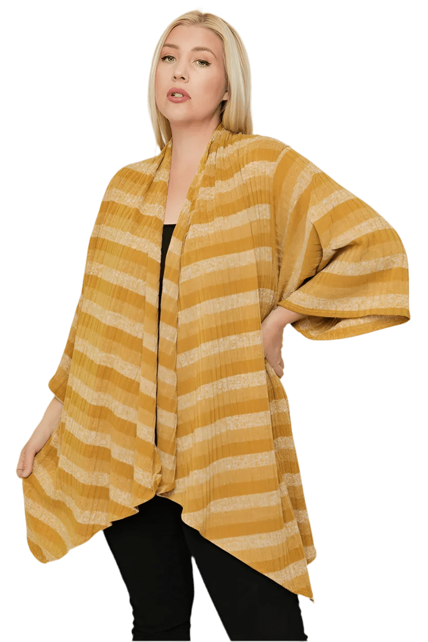 Kimono Style Striped Cardigan in Mustard - Elegant Comfort - minbolu