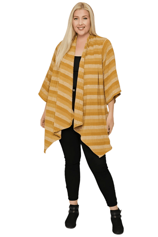 Kimono Style Striped Cardigan in Mustard - Elegant Comfort - minbolu -