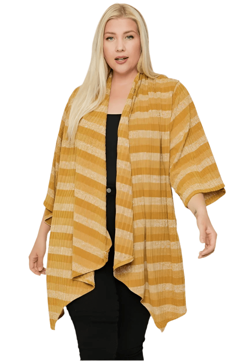 Kimono Style Striped Cardigan in Mustard - Elegant Comfort - minbolu
