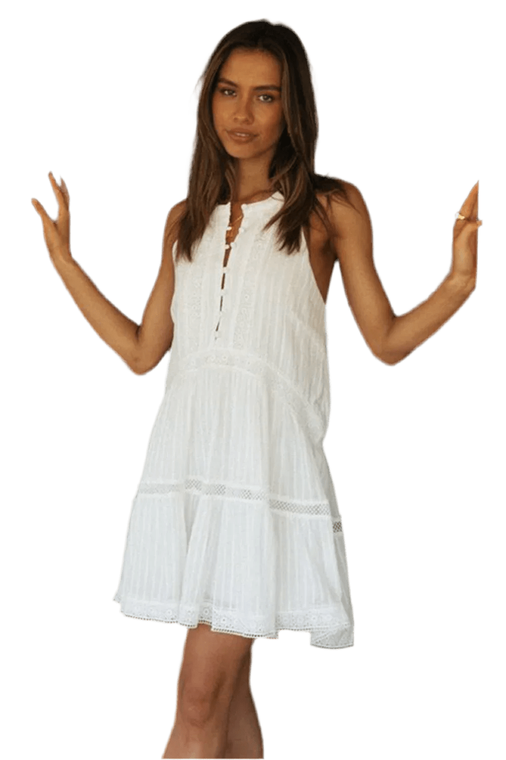 Lace Detail Sleeveless Mini Dress - minbolu -