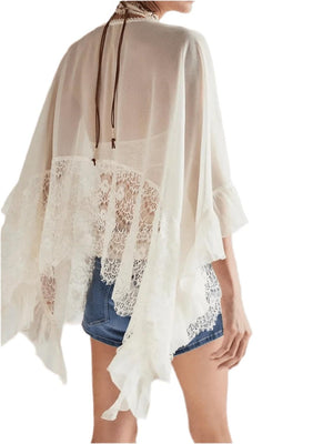 Lace V-Neck Ruffle Cover-Up - Beach Blouse - minbolu -