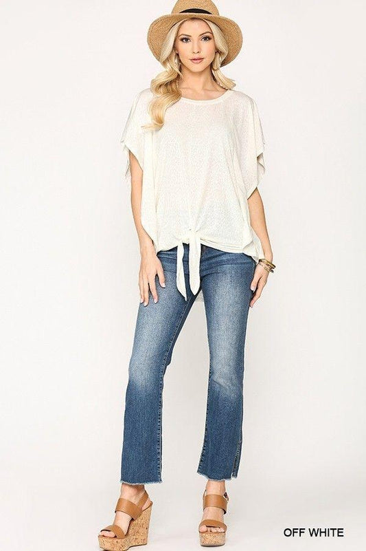 Leopard Jacquard Knit Jersey Top with Front Tie - minbolu -