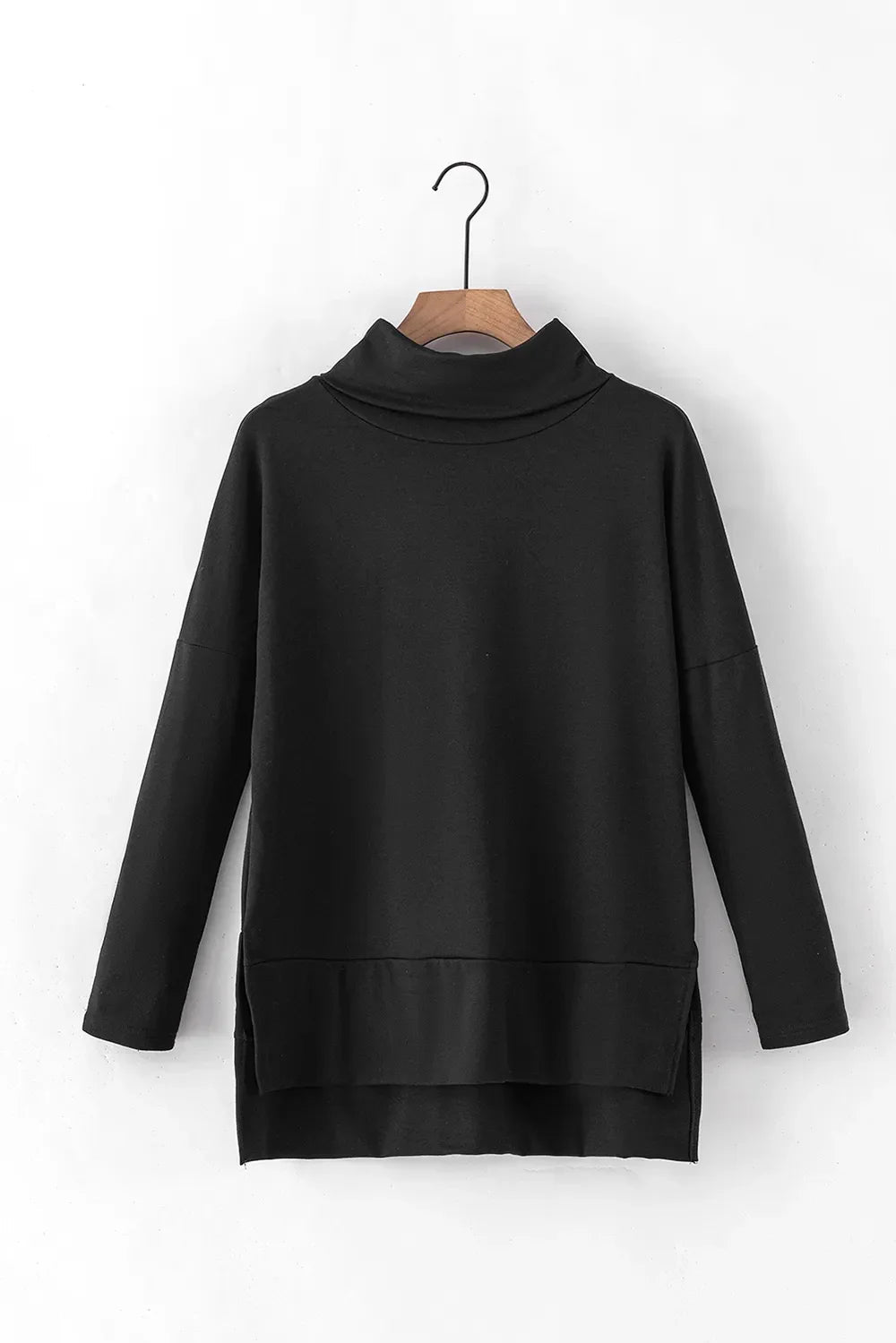 Long Sleeve Blouse - Side Slit High - Low Cowl Neck Style - minbolu