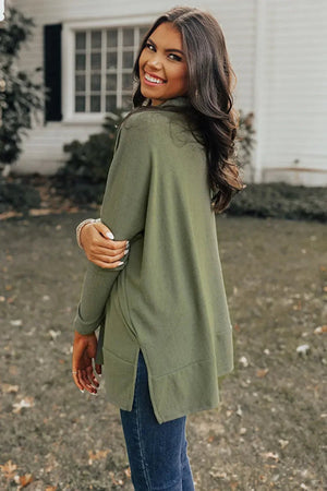Long Sleeve Blouse - Side Slit High-Low Cowl Neck Style - minbolu -