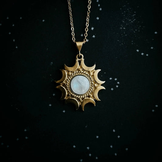 Lunar Witch Necklace - Rainbow Moonstone Pendant - minbolu -