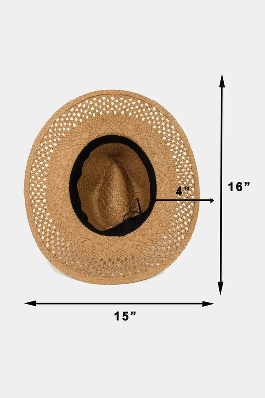 Luxurious Basket Weave Straw Sun Hat - Wide Brim Women's Boho Hat - minbolu -