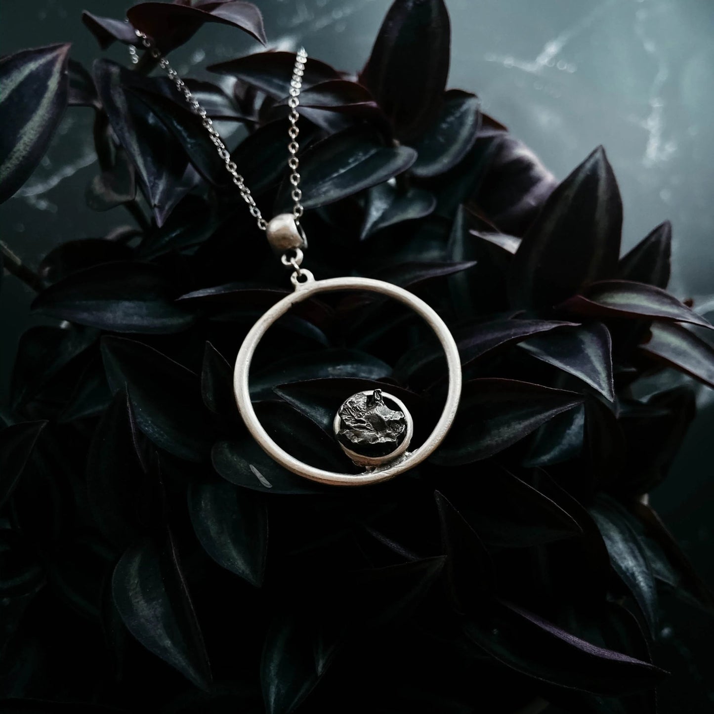 Meteorite Jewelry Set - Circle Necklace and Earrings - minbolu