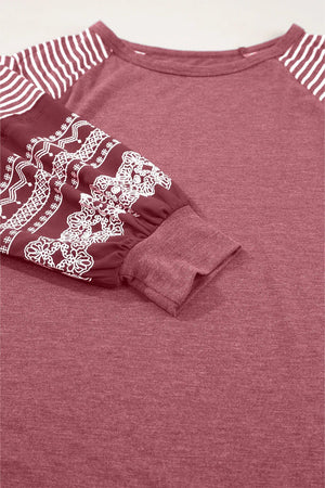 Mineral Red Striped Raglan Sleeve Loose Top - minbolu -