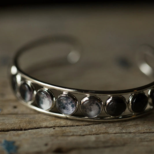 Moon Phase Silver Cuff Bracelet - minbolu -