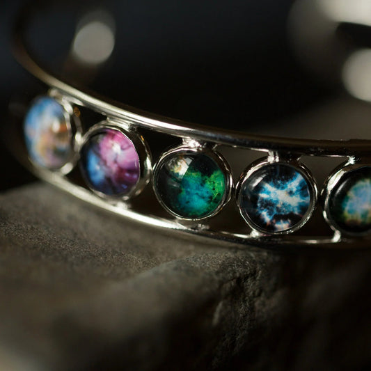 Nebula Rainbow Silver Cuff Bracelet - minbolu -