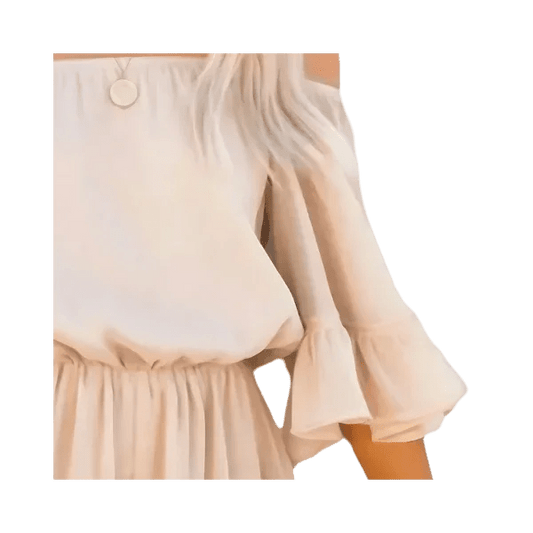 Off Shoulder Flounce Bell Sleeve Romper - minbolu -