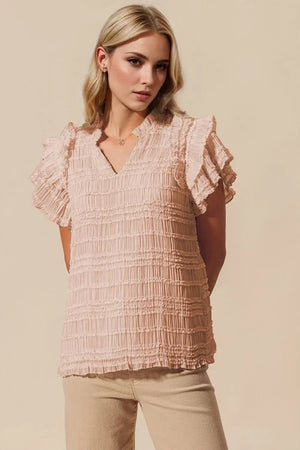 Oh Full Size Frill Notched Flounce Sleeve Blouse - minbolu -