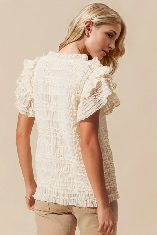 Oh Full Size Frill Notched Flounce Sleeve Blouse - minbolu -