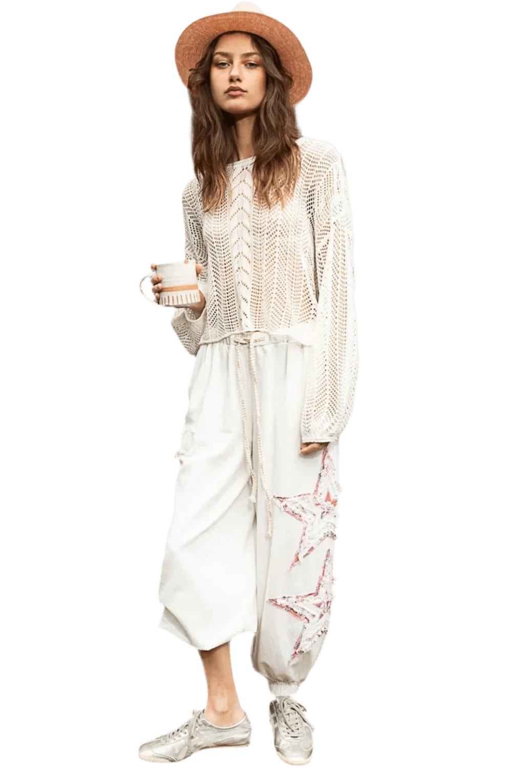 Openwork Balloon Sleeve Knit Cover Up - minbolu -