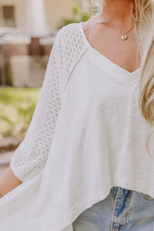 Openwork High-Low Oversized Top - minbolu -