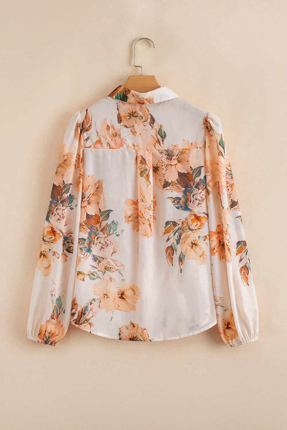 Orange Floral Puff Sleeve Lightweight Shirt - minbolu -