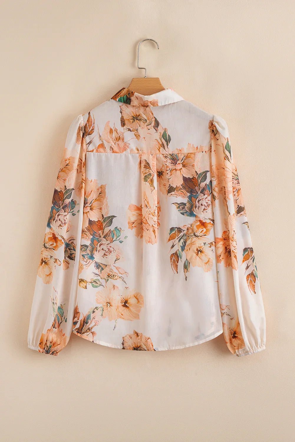 Orange Floral Puff Sleeve Lightweight Shirt - minbolu