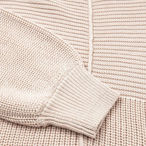 Parchment Mixed Texture Patchwork Knitted Lantern Sleeve Sweater - minbolu -