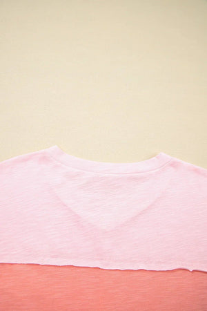 Pink Flower Patched Exposed Seam Top – Feminine and Modern - minbolu -