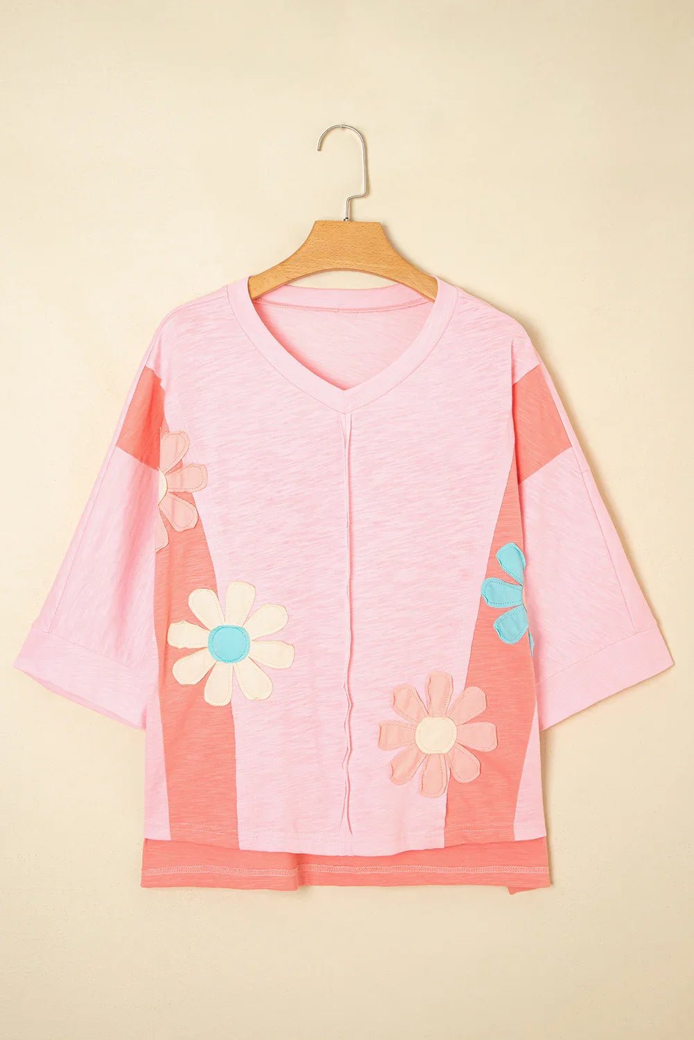 Pink Flower Patched Exposed Seam Top – Feminine and Modern - minbolu
