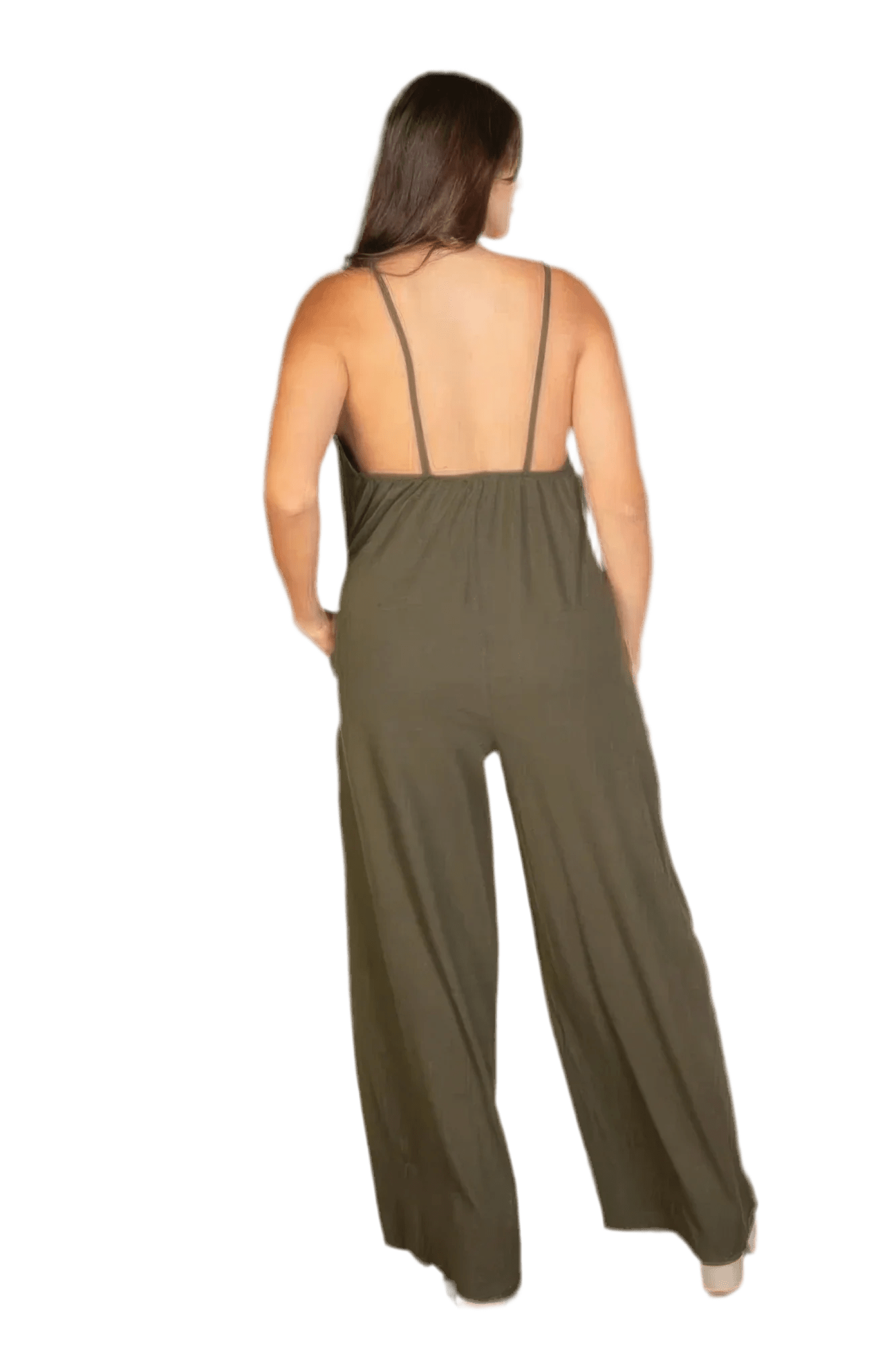 Plus Olive Wide Leg Jumpsuit - Relaxed Fit - minbolu