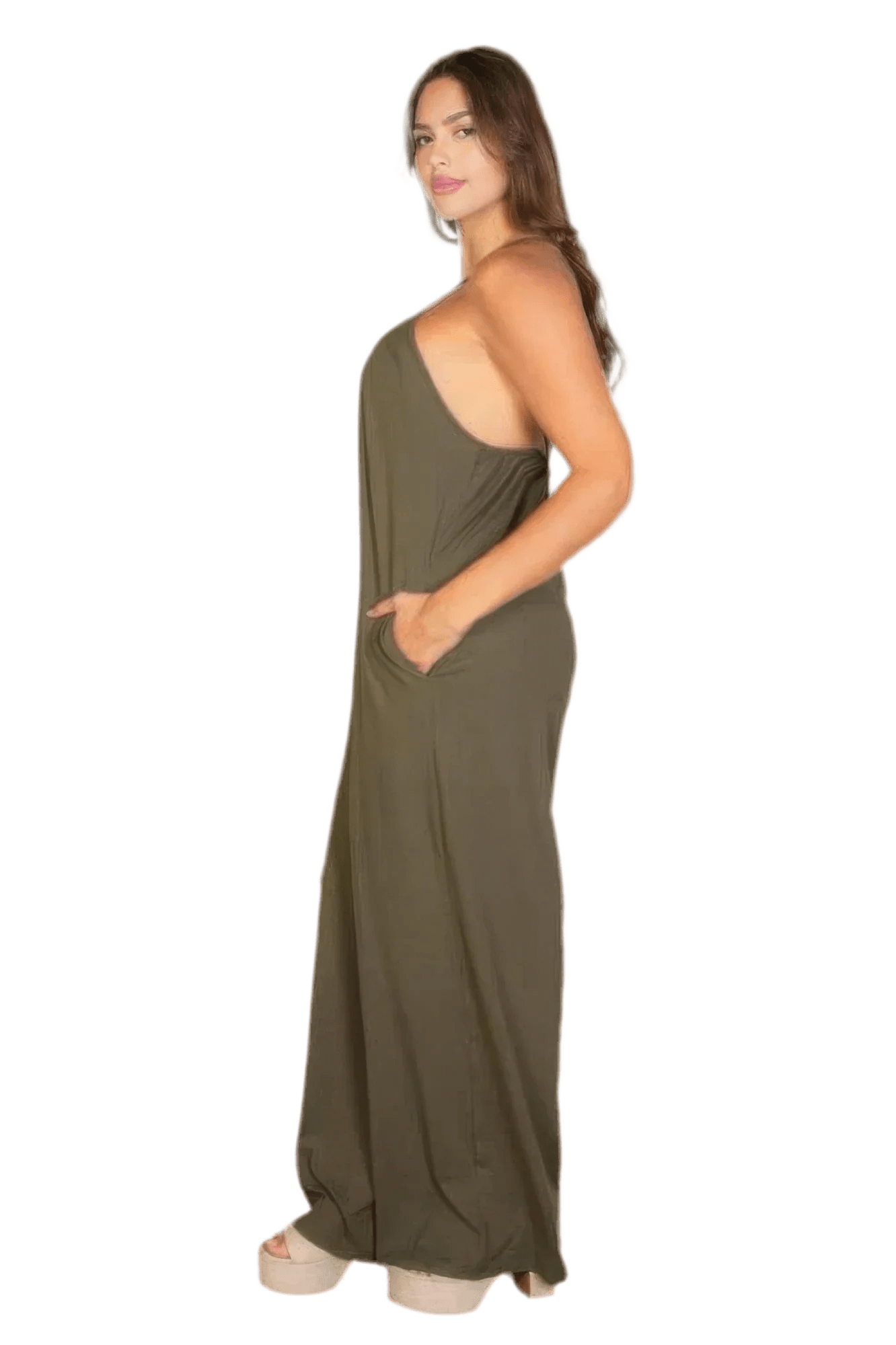 Plus Olive Wide Leg Jumpsuit - Relaxed Fit - minbolu