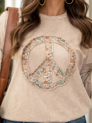 Plus Size Boho Peace Sign Sweatshirt - Long Sleeve Bohemian Top 1XL-4XL - minbolu -