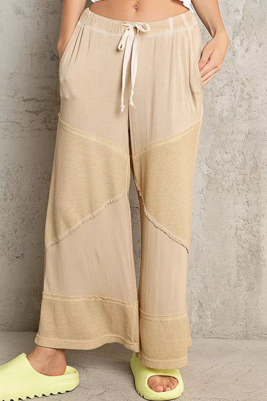 POL Elastic Waistband Wide Leg Pants with Drawstring - minbolu -