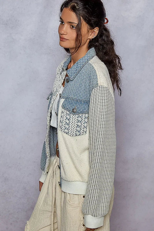 POL Lace Details Button Up Jacket with Chest Pockets - minbolu -