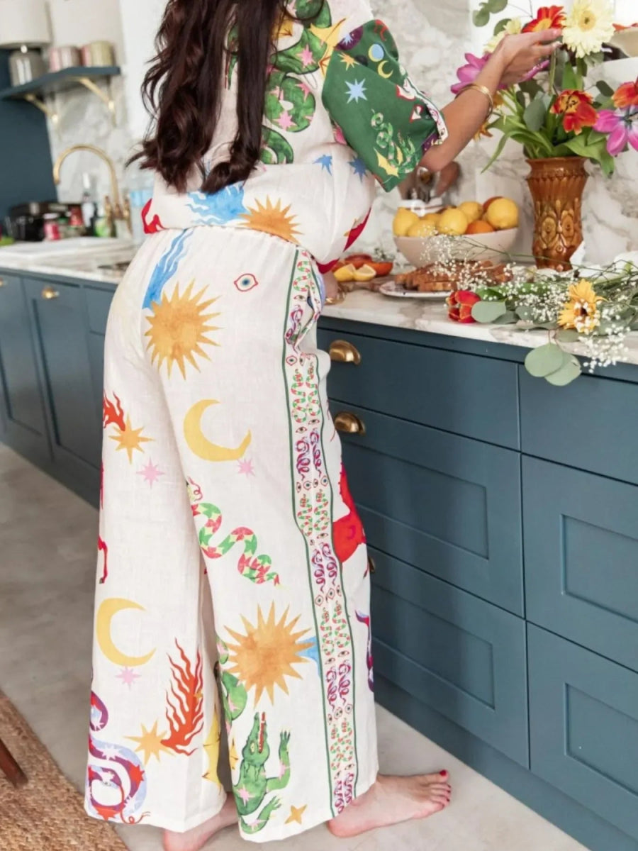 Printed Half Sleeve Shirt and Pants Set - minbolu -