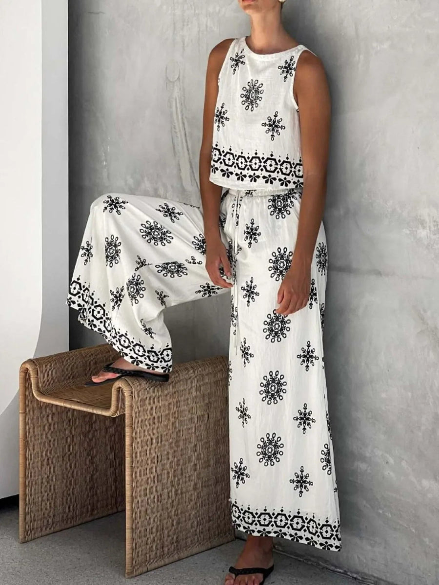 Printed Tank and Pants Set - minbolu -