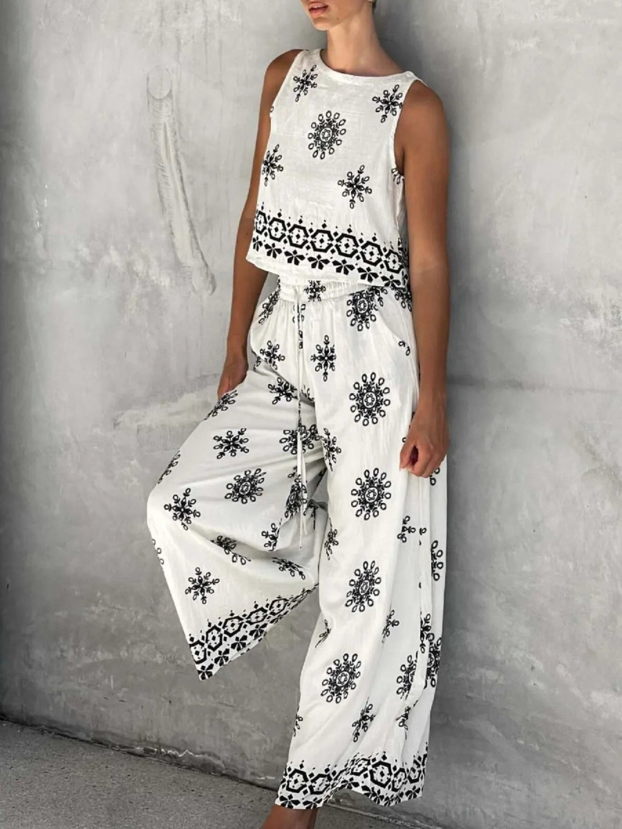 Printed Tank and Pants Set - minbolu -