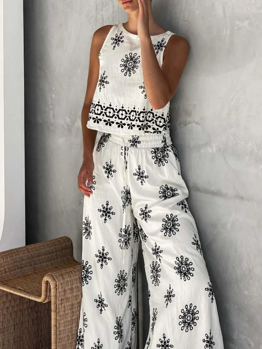Printed Tank and Pants Set - minbolu -
