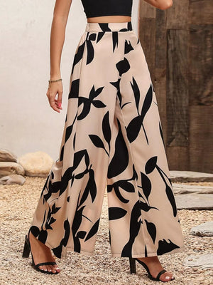 Printed Wide Leg Pants - minbolu -