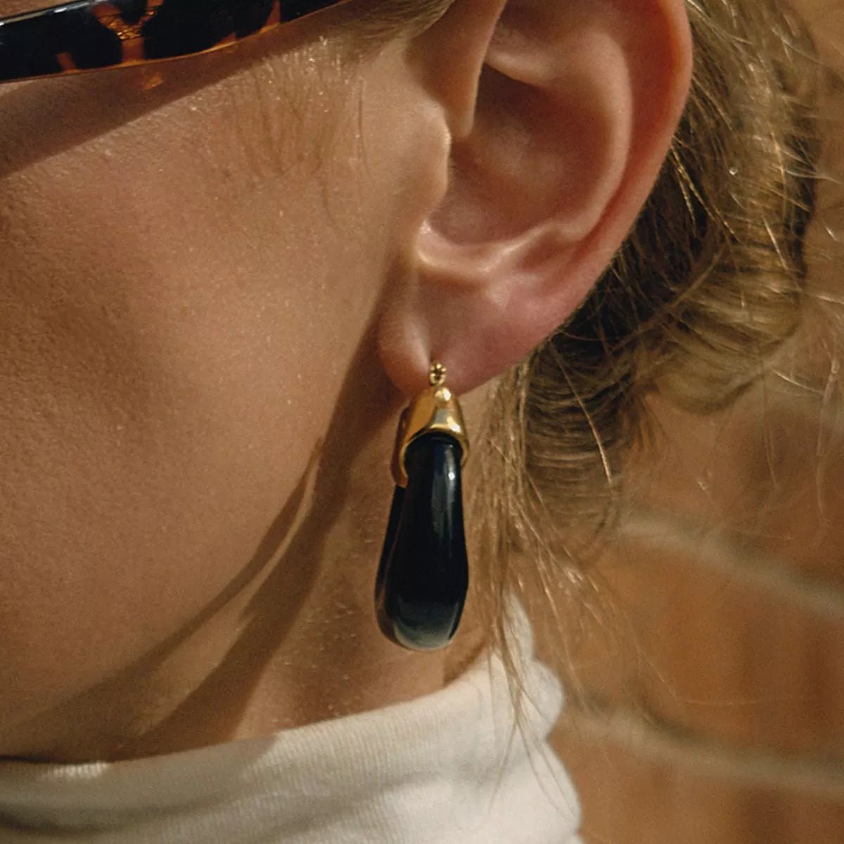 Resin Hoop Earrings with Gold Accents - minbolu -