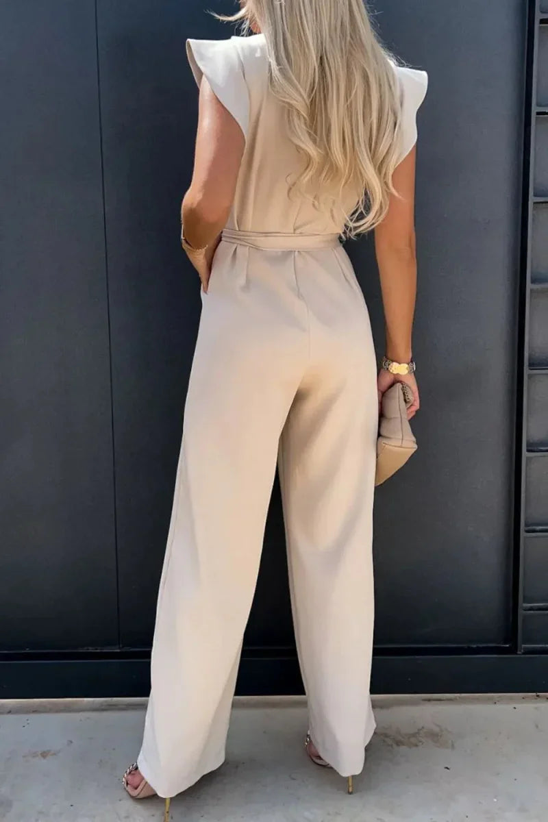 Round Neck Cap Sleeve Jumpsuit - minbolu -
