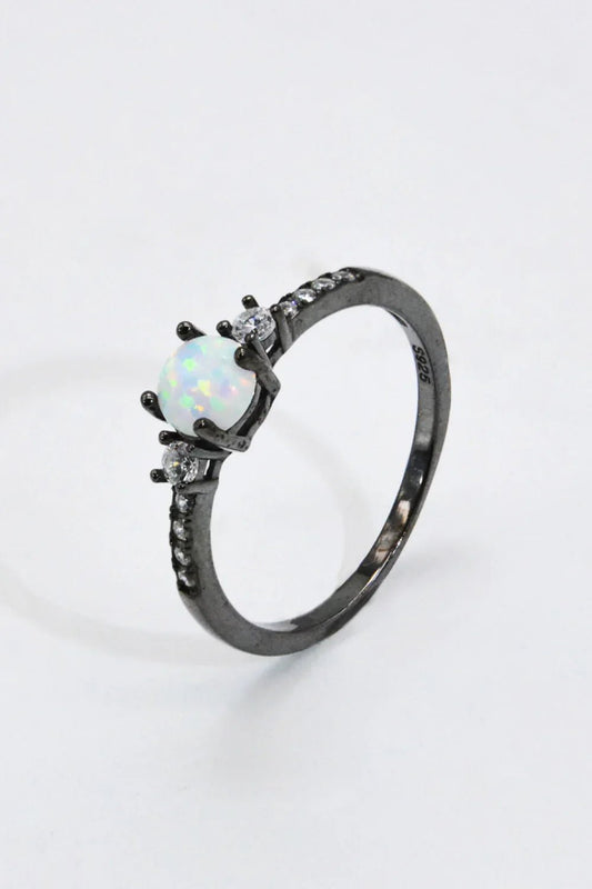 Round Opal Sterling Silver Ring - Stylish Minimalist Design - minbolu -
