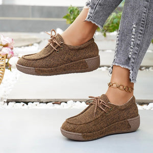 Round Toe Lace-Up Sneakers - minbolu -